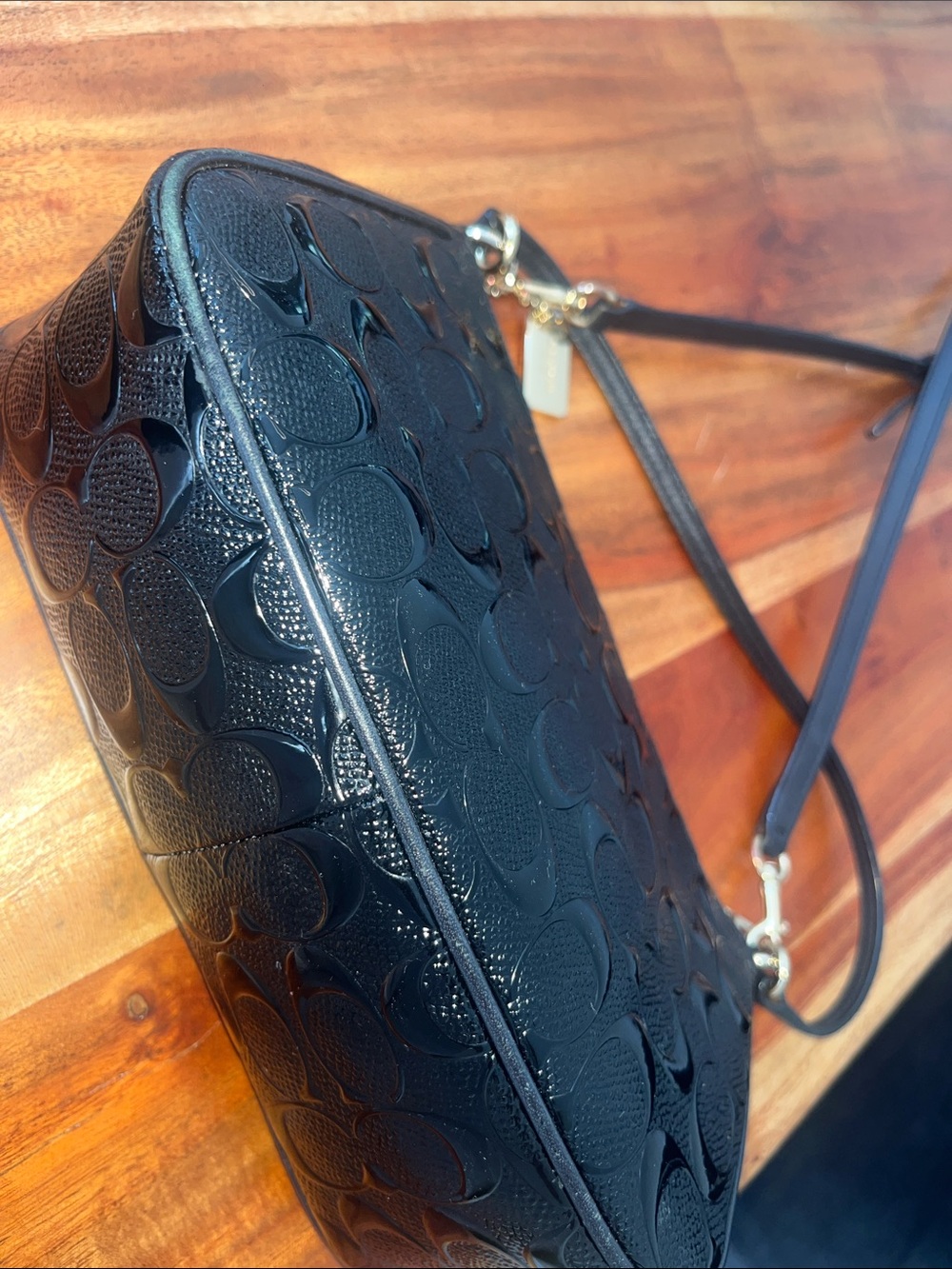 Coach Black Signature Embossed Leather Crossbody Shoulder Bag - Picture 6 of 10